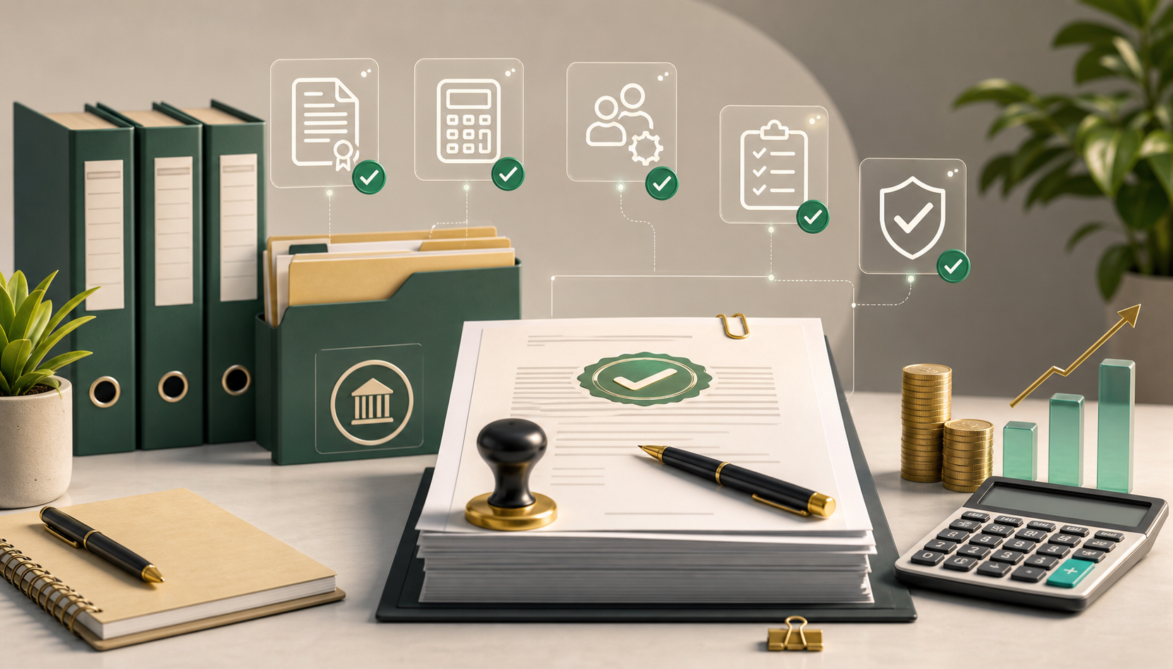 Organized compliance desk illustration